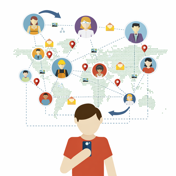 Illustration showing geo-targeting, reaching the right audience in specific locations.