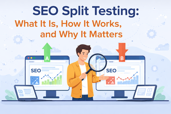 SEO split testing concept illustration with comparison screens