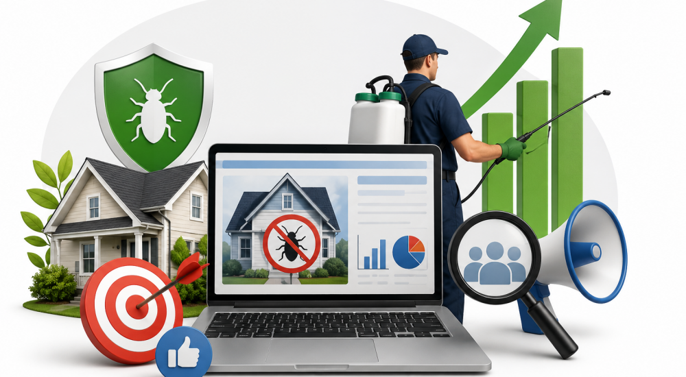 Pest control marketing concept showing digital growth and service success.