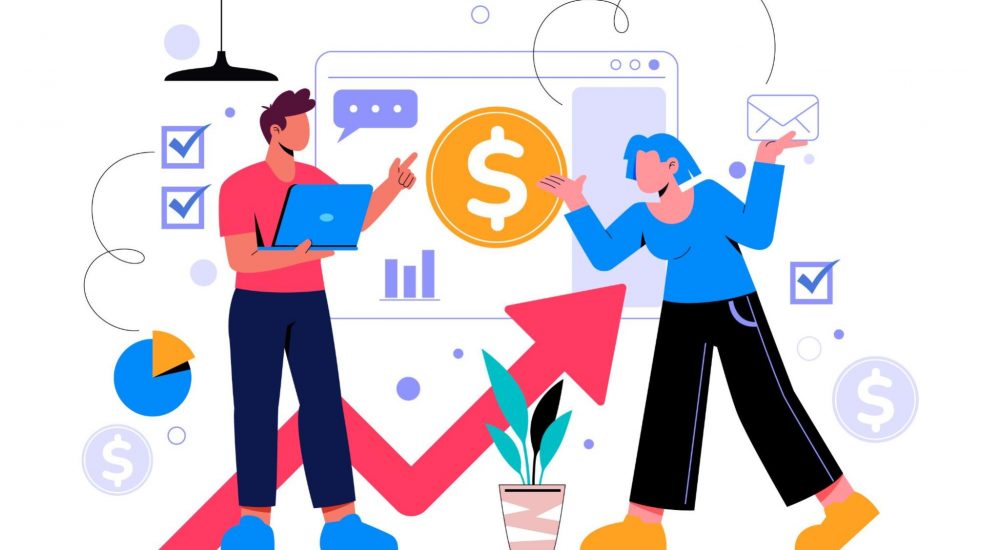 Website conversion rate illustration showing business growth, analytics dashboard, and increasing conversions.